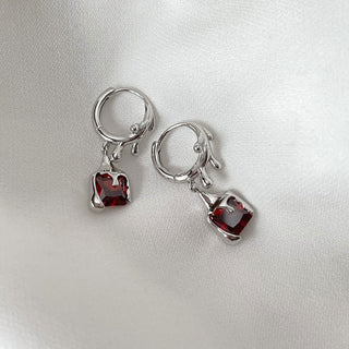 Sensitive red zircon lava earring buckle female texture grain earrings
