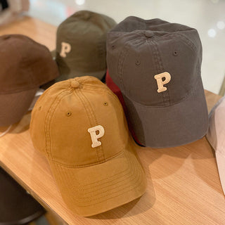 solid color retro lowercase P-shaped baseball cap