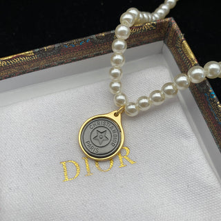 Fashion CD Pearl Pendant Brand Necklace