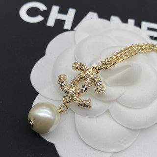 Vintage Double C Rhinestone Pearl Pendant Necklace
