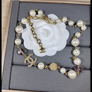 Double C Rhinestone Pearl Clavicle Necklace