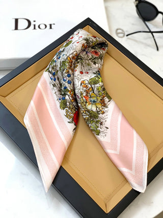 CD square pattern silk scarf