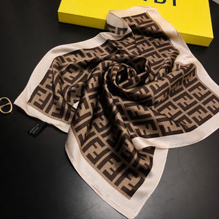 Double F square letter pattern silk scarf
