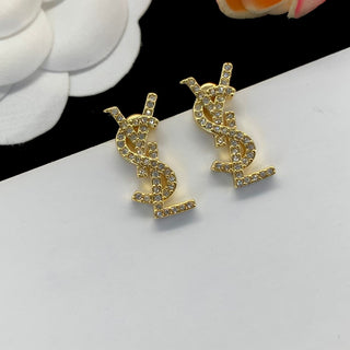 Classic YSL letter earrings with rhinestones