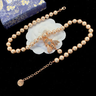Fashion CD pearl bee pendant necklace
