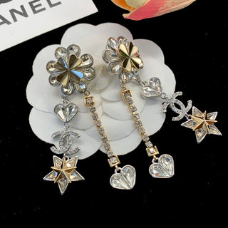 Fashion CC Rhinestone Star Heart Dangle Earrings