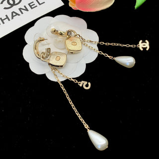 Fashion CC Rhinestone Pearl Dangle Earrings
