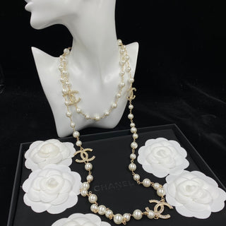 Fashion CC Pearl Rhinestone Charm Necklace