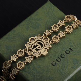 Fashion GG flower rhombus hexagonal rhinestone bracelet