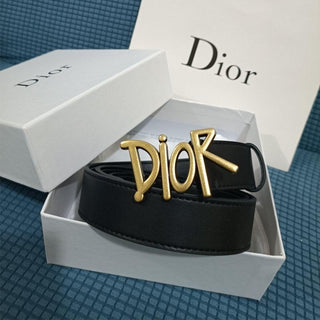 Luxury Four Character Black Leather Belt