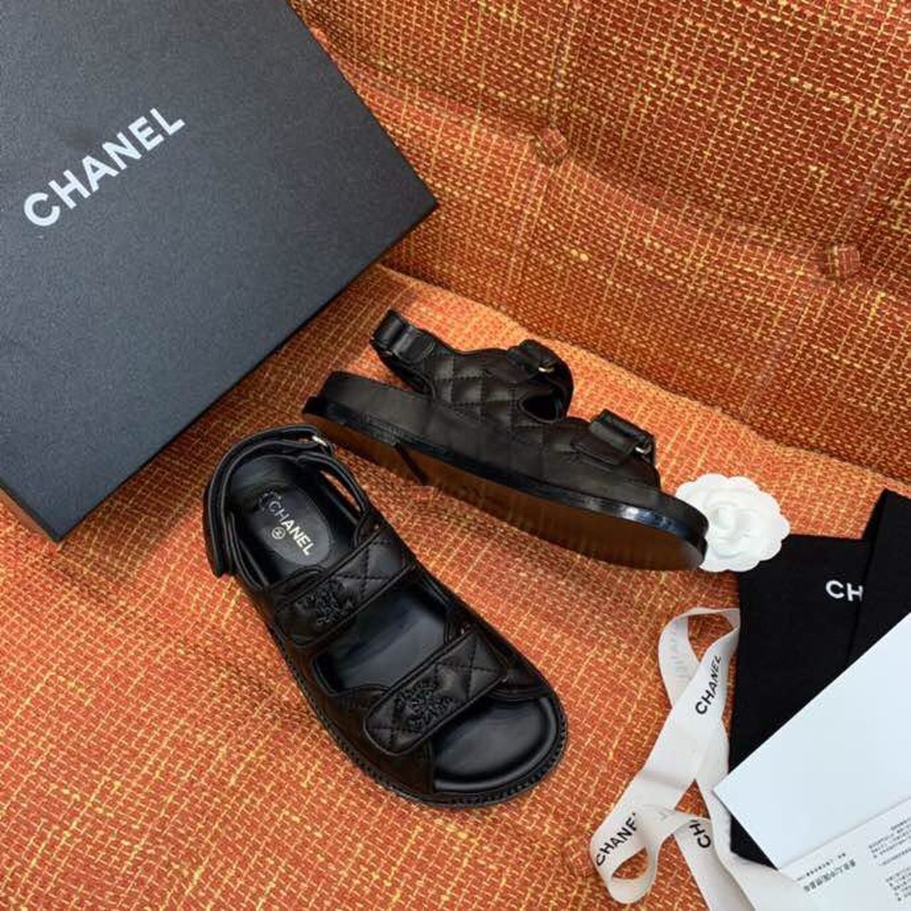 cc CC Logo Velcro Sandals Black For Women, Women's Shoes 0.4in/1cm G35927 94305