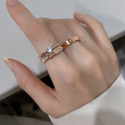 Luxury Zircon Titanium Steel Double Rhinestone Ring