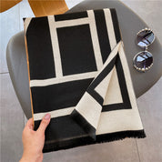 Black and white double-sided striped pattern cashmere scarf