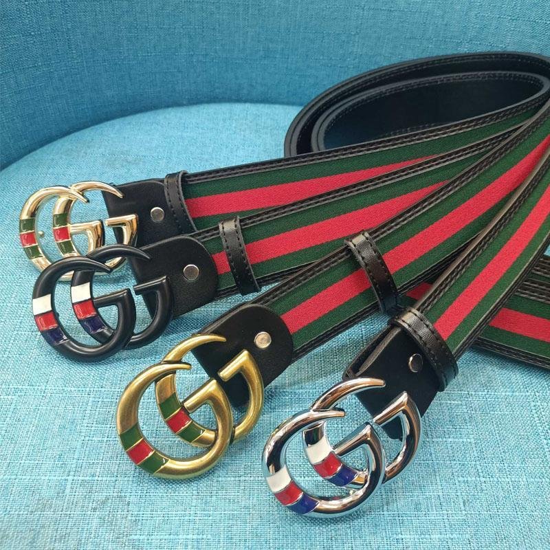 4 Colors Fashion Stripe Double G Ladies Leather Belt