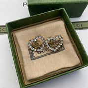 Fashion double G heart-shaped rhinestone earrings