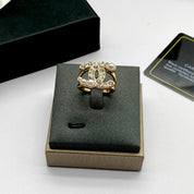 Luxury Double C Rhinestone Pearl Open Ring