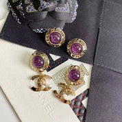 Fashion CC Round Rhinestone Dangle Earrings