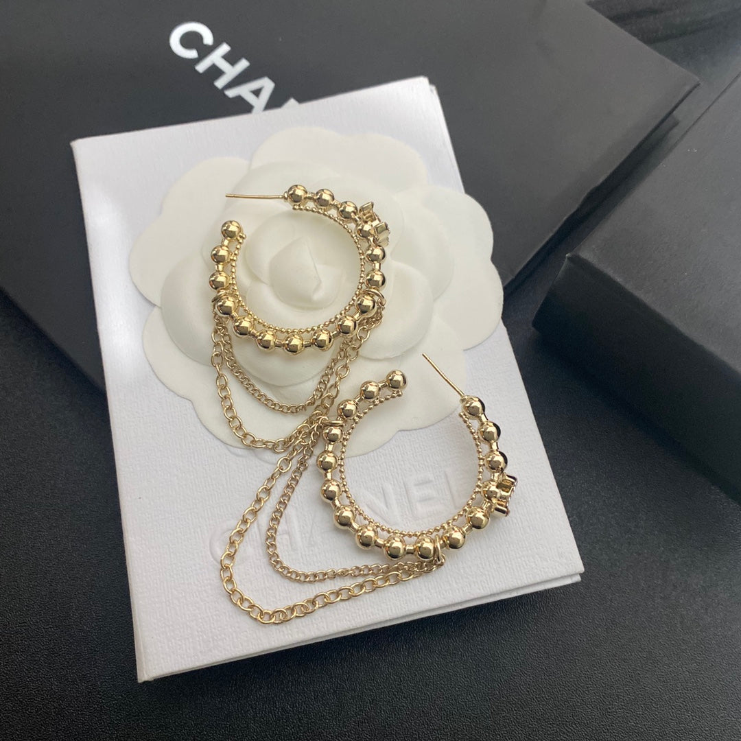 Fashion double C chain pendant earrings
