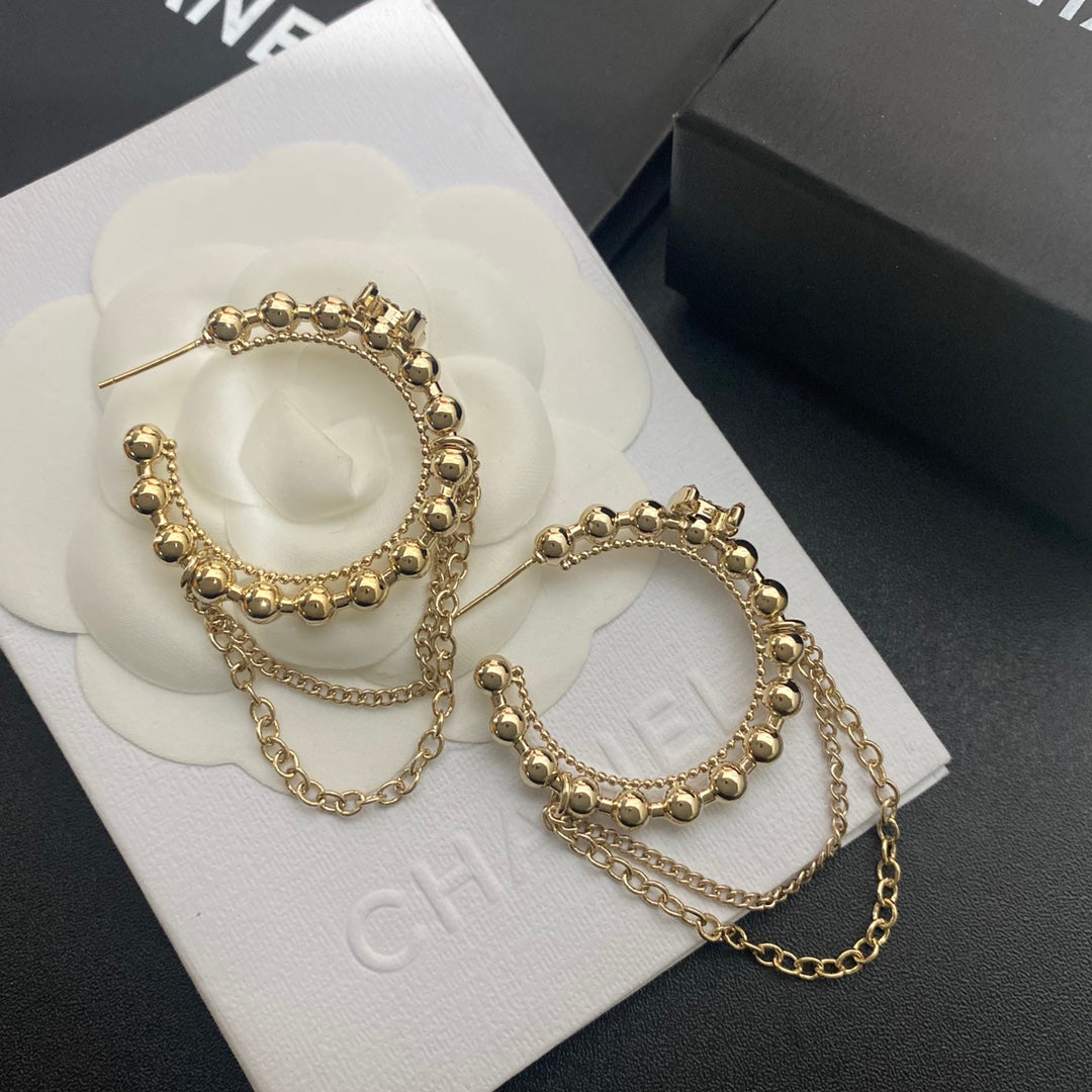 Fashion double C chain pendant earrings