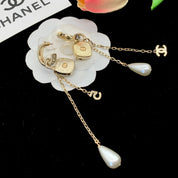 Fashion CC Rhinestone Pearl Dangle Earrings