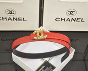 6-color luxurious double C hollow-out LOGO pearl belt
