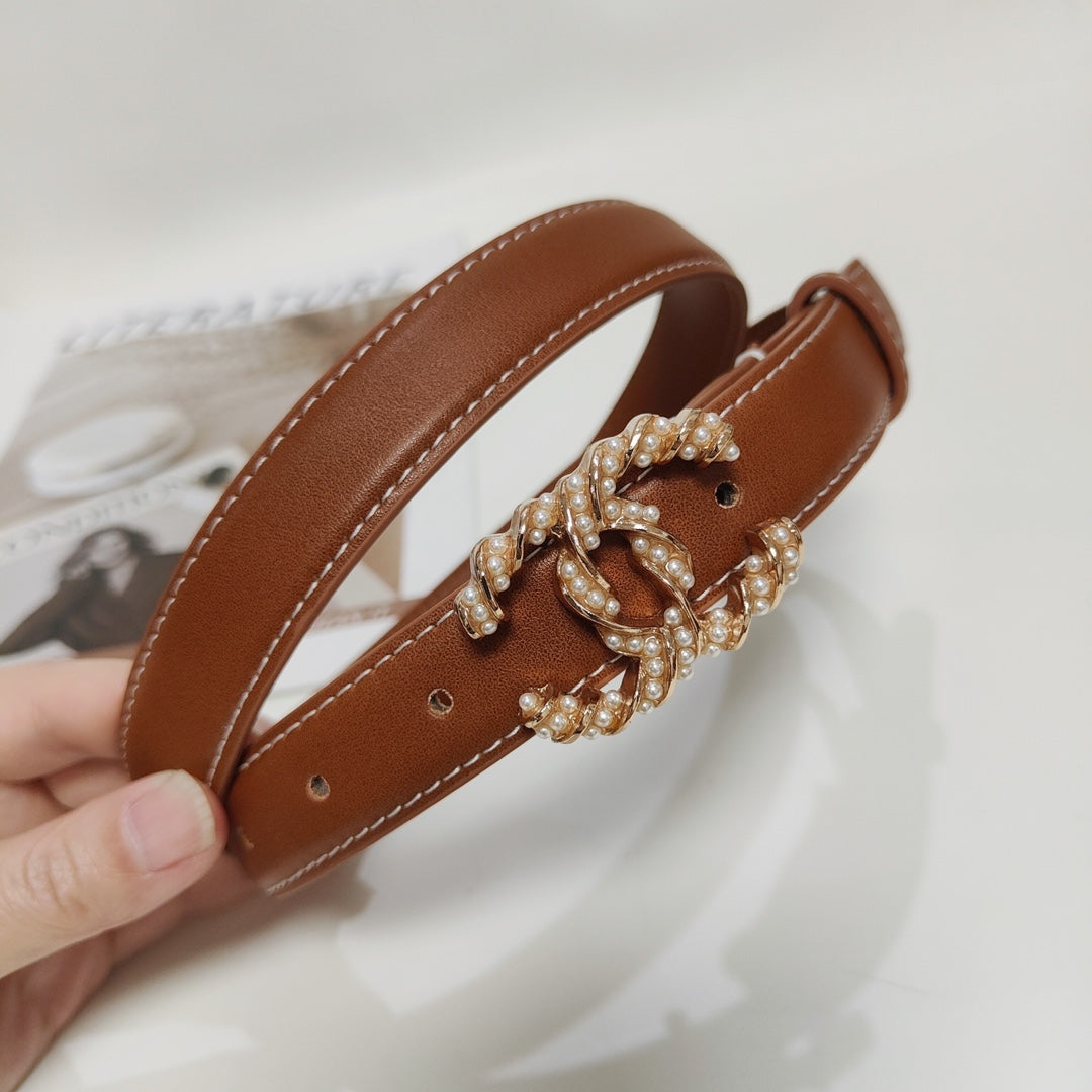 4 Colors fashion pearl leather belt