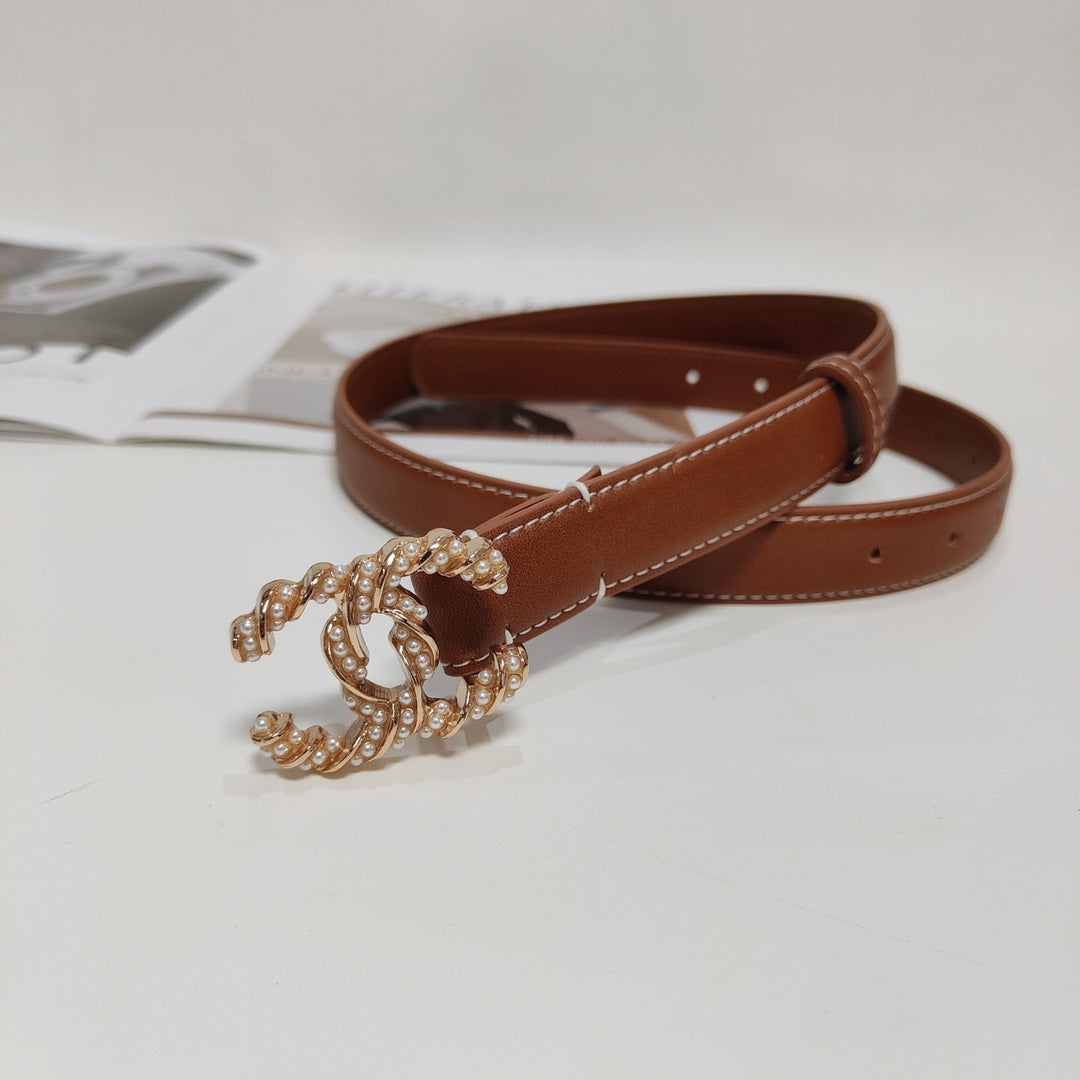 4 Colors fashion pearl leather belt