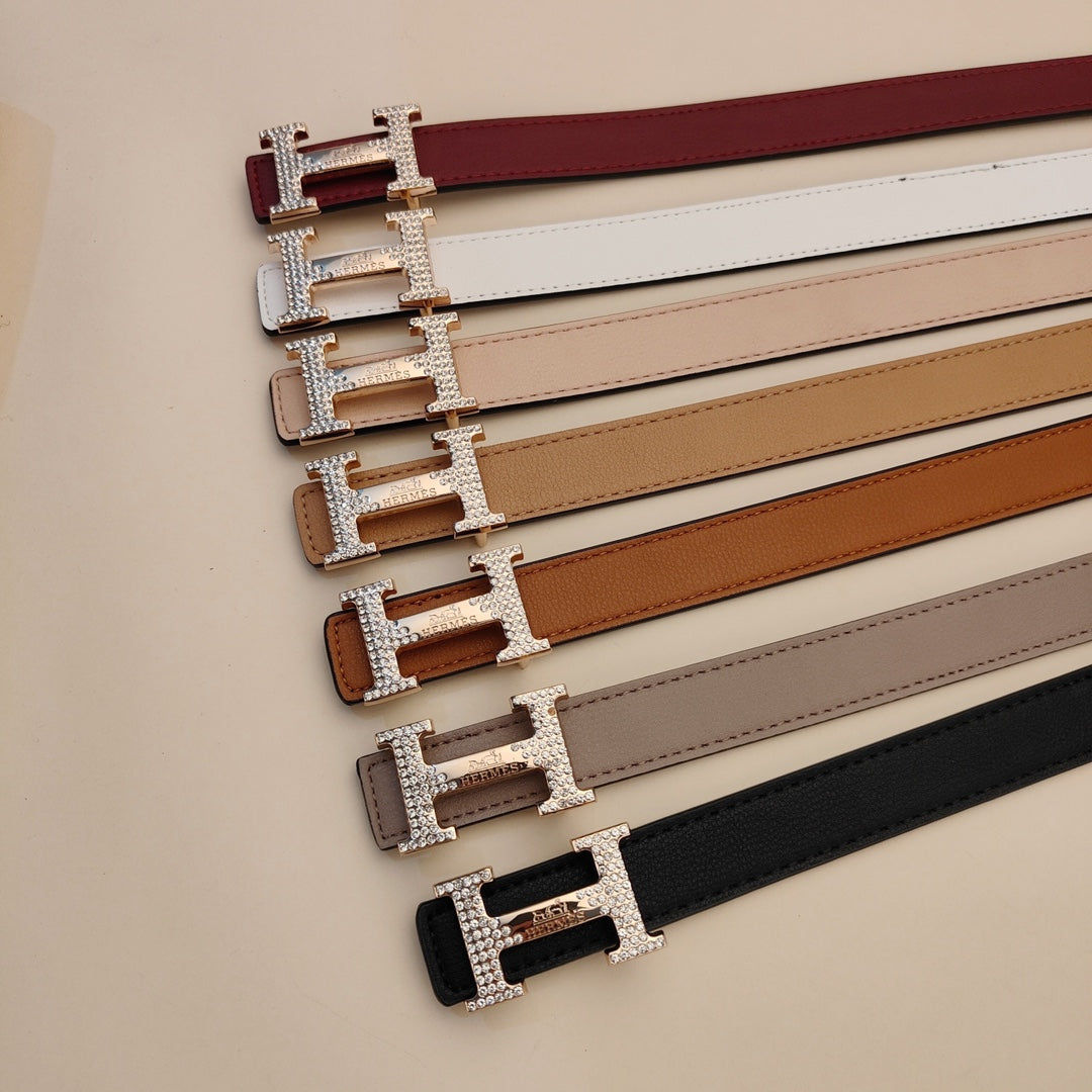 7 Colors Classic Letter Rhinestone Buckle Ladies Leather Belt